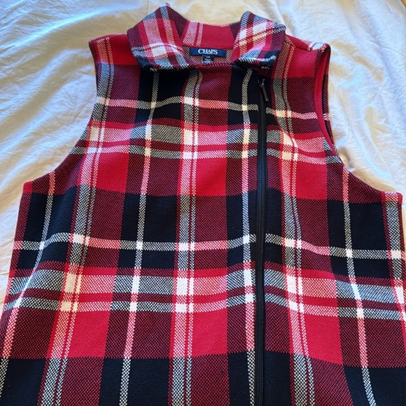Chaps Plaid Zip Up 100% Cotton Sweater Vest Size L-Black/White/Red - Picture 5 of 7